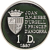 Продать Монеты Андорра 1 динер 1997 Серебро