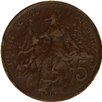 Продать Монеты Франция 5 сантим 1917 Цинк