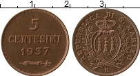 Продать Монеты Сан-Марино 5 сентесим 1937 Медь