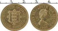 Продать Монеты Остров Джерси 1 фунт 1992 Латунь
