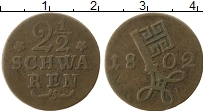 Продать Монеты Бремен 2 1/2 шварена 1802 Медь