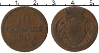 Продать Монеты Саксония 3 пфеннига 1803 Медь
