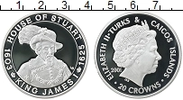 Продать Монеты Теркc и Кайкос 20 крон 2001 Серебро
