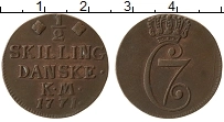 Продать Монеты Дания 1/2 скиллинга 1771 Медь