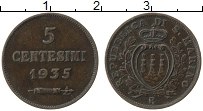 Продать Монеты Сан-Марино 5 сентесим 1935 Медь