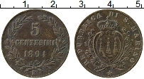 Продать Монеты Сан-Марино 5 сентесим 1894 Медь