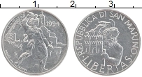 Продать Монеты Сан-Марино 2 лиры 1994 Алюминий