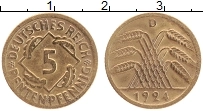 Продать Монеты Веймарская республика 5 пфеннигов 1924 Бронза