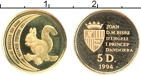Продать Монеты Андорра 5 динерс 1994 Золото