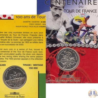 Продать Подарочные монеты Франция 100-летие Тур де Франс 2003 Серебро