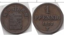 Продать Монеты Саксония 1 пфенниг 1852 Медь