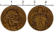 Продать Монеты Ватикан 10 сольди 1939 Латунь