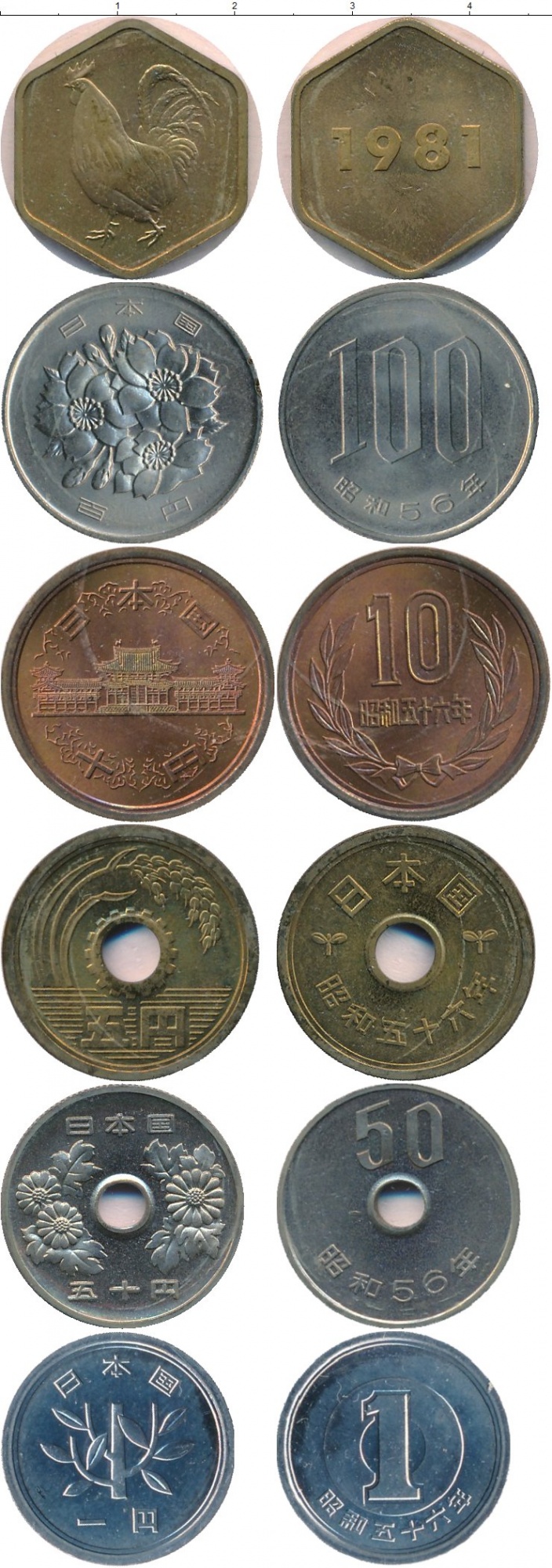 Набор японских монет