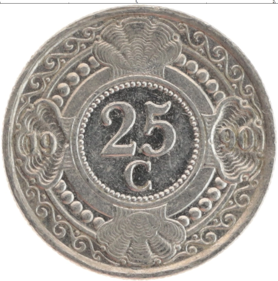 Монета 25 центов Антильских островов 1990 года Медно-никель