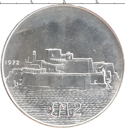 

Монеты Клуб Нумизмат, Монета Мальта 2 фунта 1972 Форт Сант-Анджело Серебро UNC-