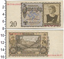 

Банкноты Клуб Нумизмат, Банкнота Третий Рейх 20 марок 1939 UNC-