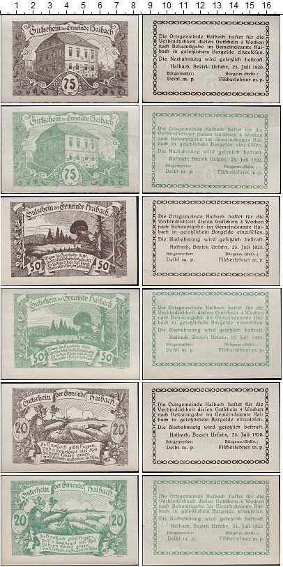 

Банкноты Клуб Нумизмат, Банкнота Австрия Набор из 6 нотгельдов 1920 UNC-